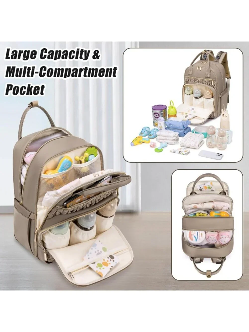 Stylish Waterproof Diaper Bag Backpack with Changing Pad & Insulated Pockets